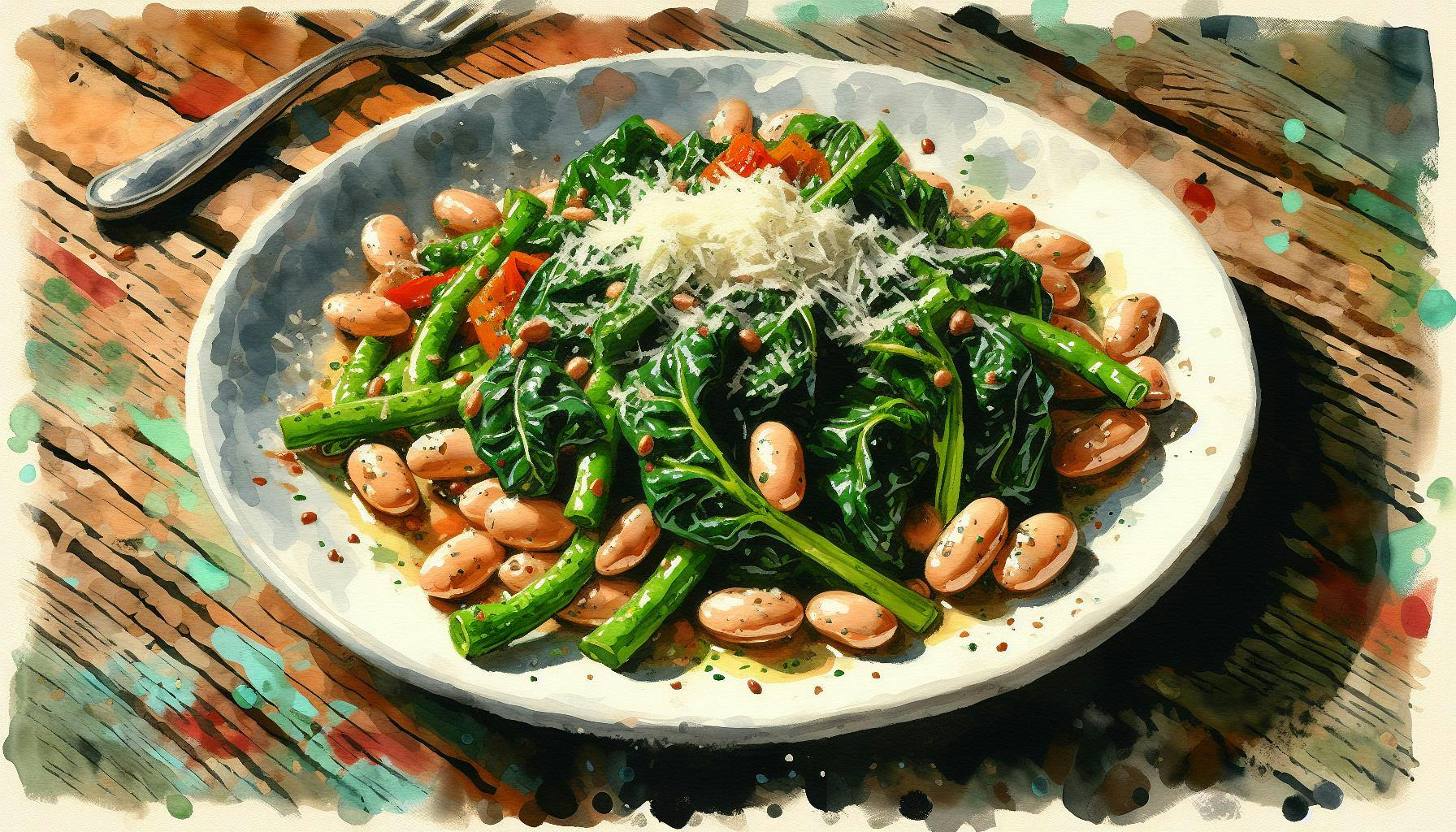 Generated painting of Braised White Beans and Greens With Parmesan