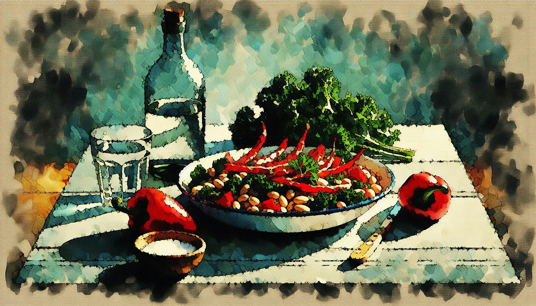 Generated painting of Cannellini Beans with Roasted Red Peppers and Kale