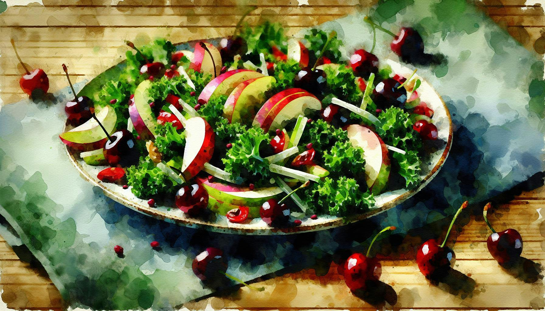 Generated painting of Colorful Kale, Apple, and Fennel Slaw with Tart Cherries