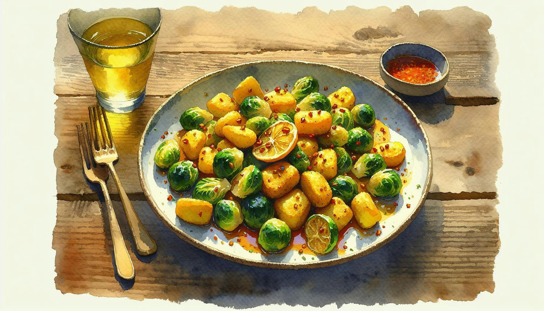 Generated painting of Crisp Gnocchi With Brussels Sprouts and Brown Butter