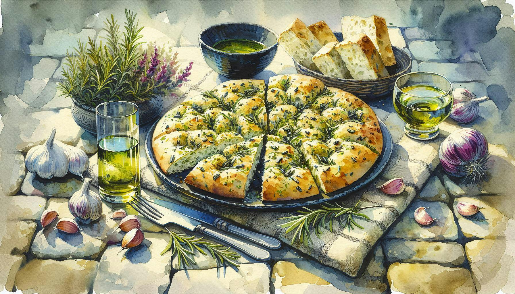 Generated painting of Garlic Rosemary Herb Focaccia