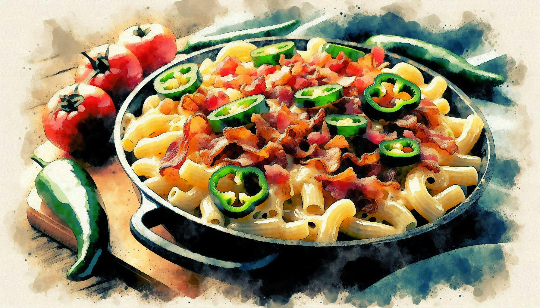 Generated painting of Green Chile and Bacon Wagon Wheel Mac and Cheese