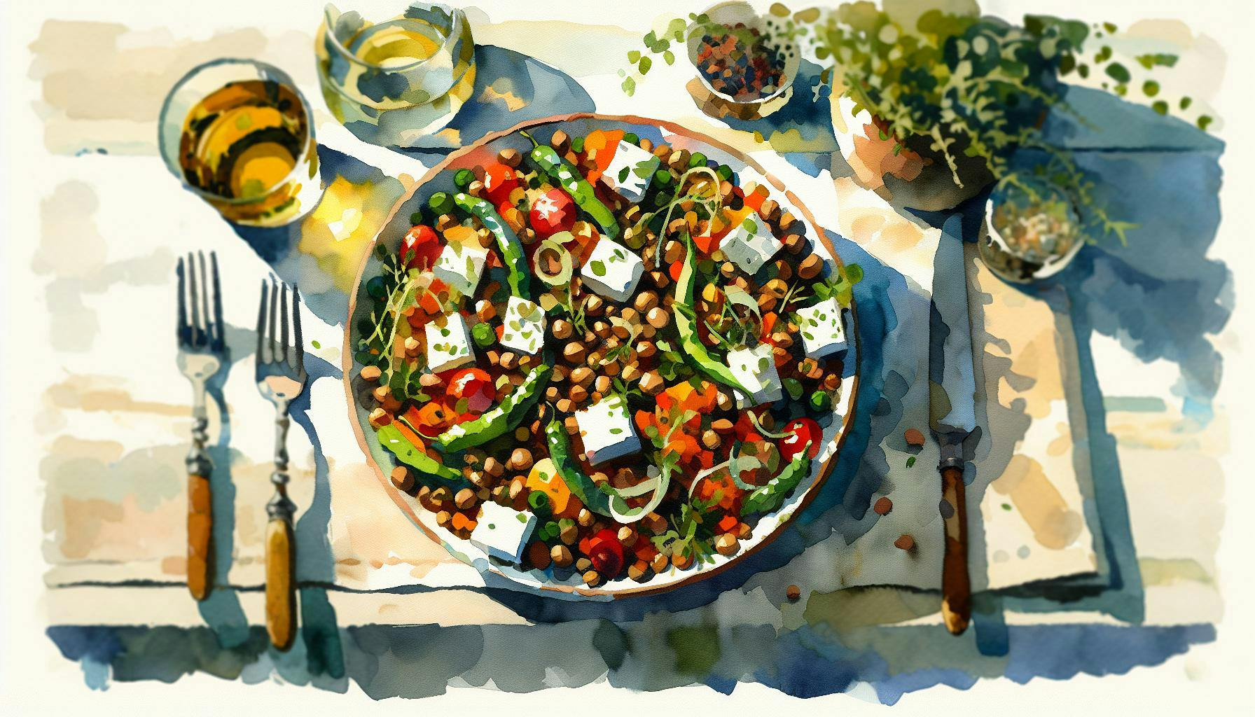 Generated painting of Herb Vegetable and Lentil Bake with Feta