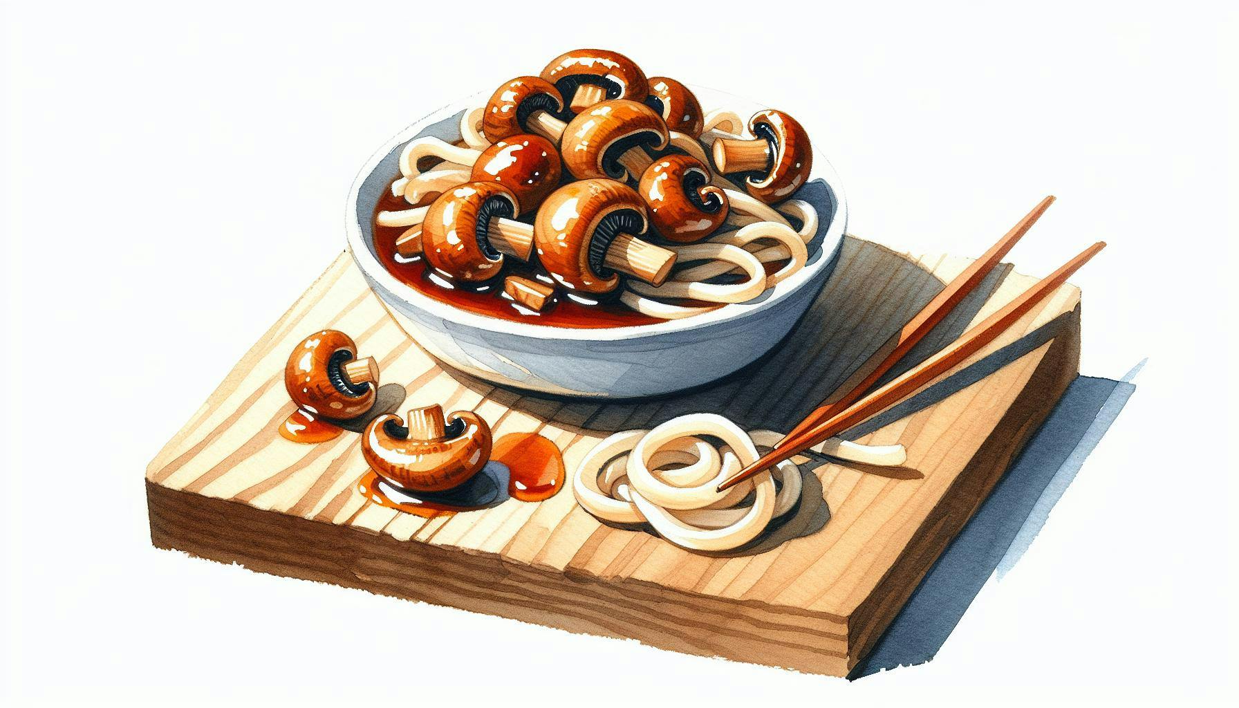 Generated painting of Honey-Glazed Mushrooms With Udon