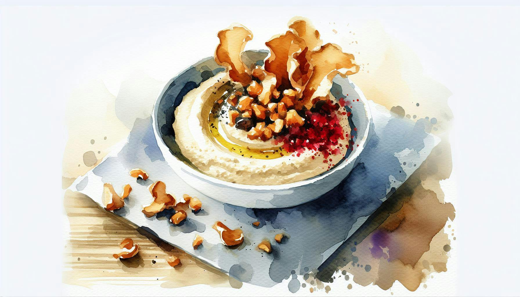 Generated painting of Hummus with Crispy Mushrooms and Sumac