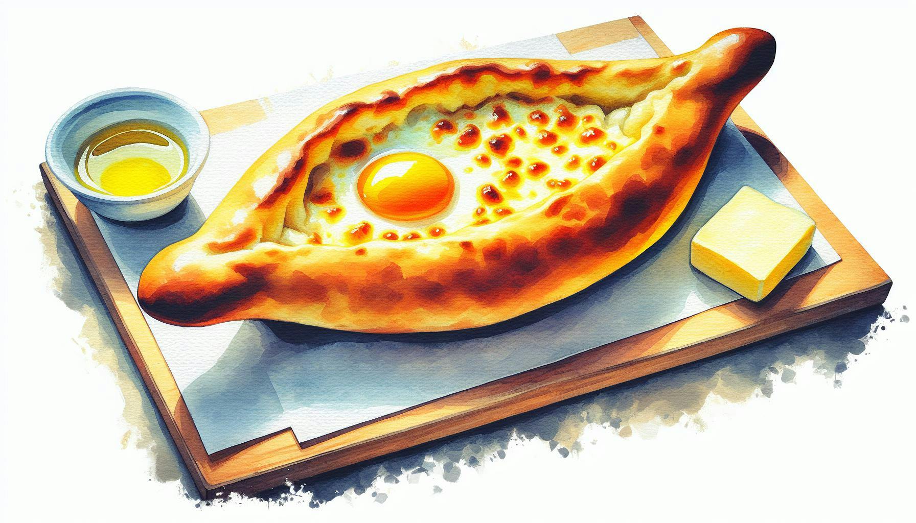 Generated painting of Khachapuri Adjaruli (Georgian Cheese Bread Boat)