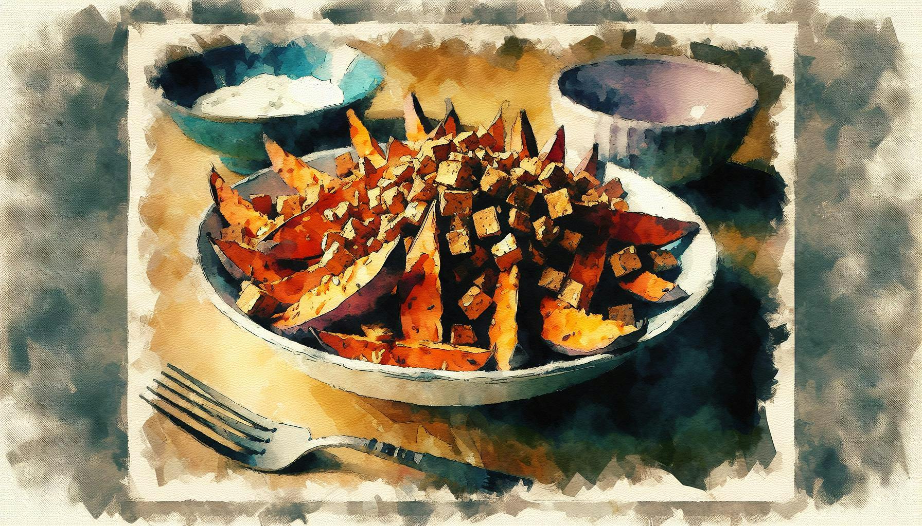 Generated painting of Loaded Sweet Potato Wedges with Tempeh