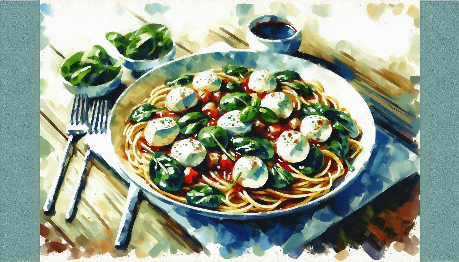 Generated painting of Mozzarella and Spinach Spaghetti