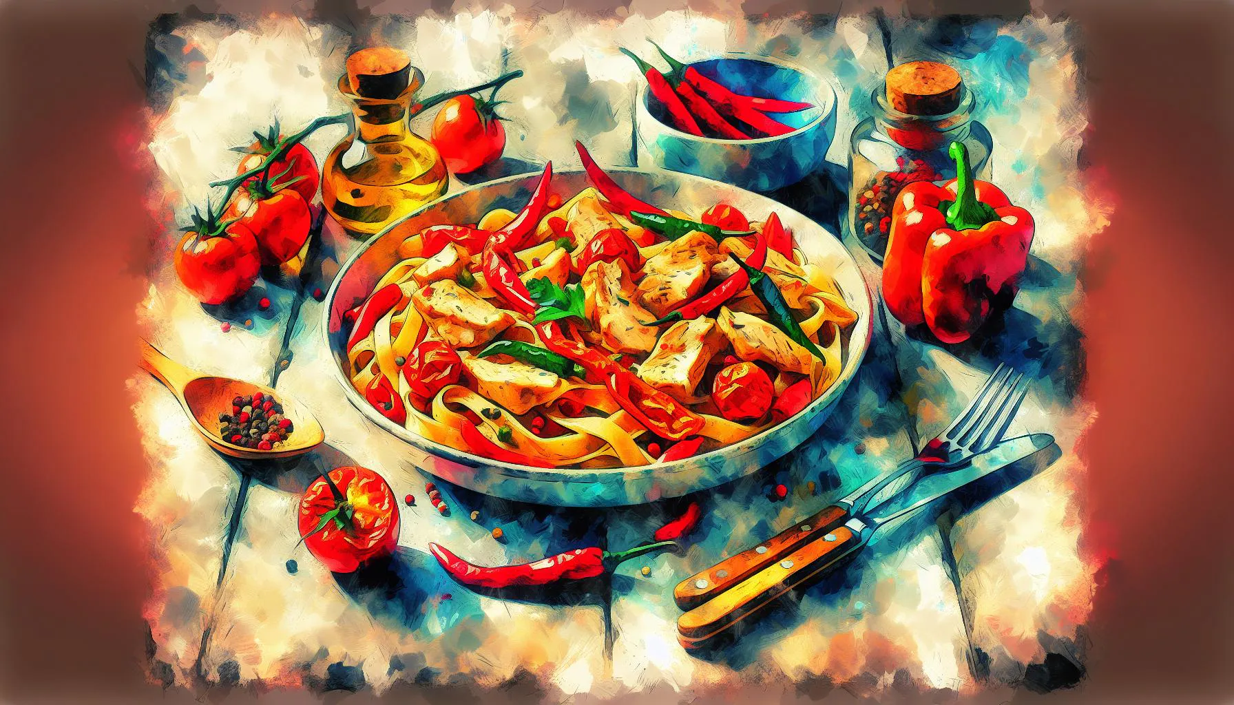 Generated painting of Pepperoncini Chicken Pasta