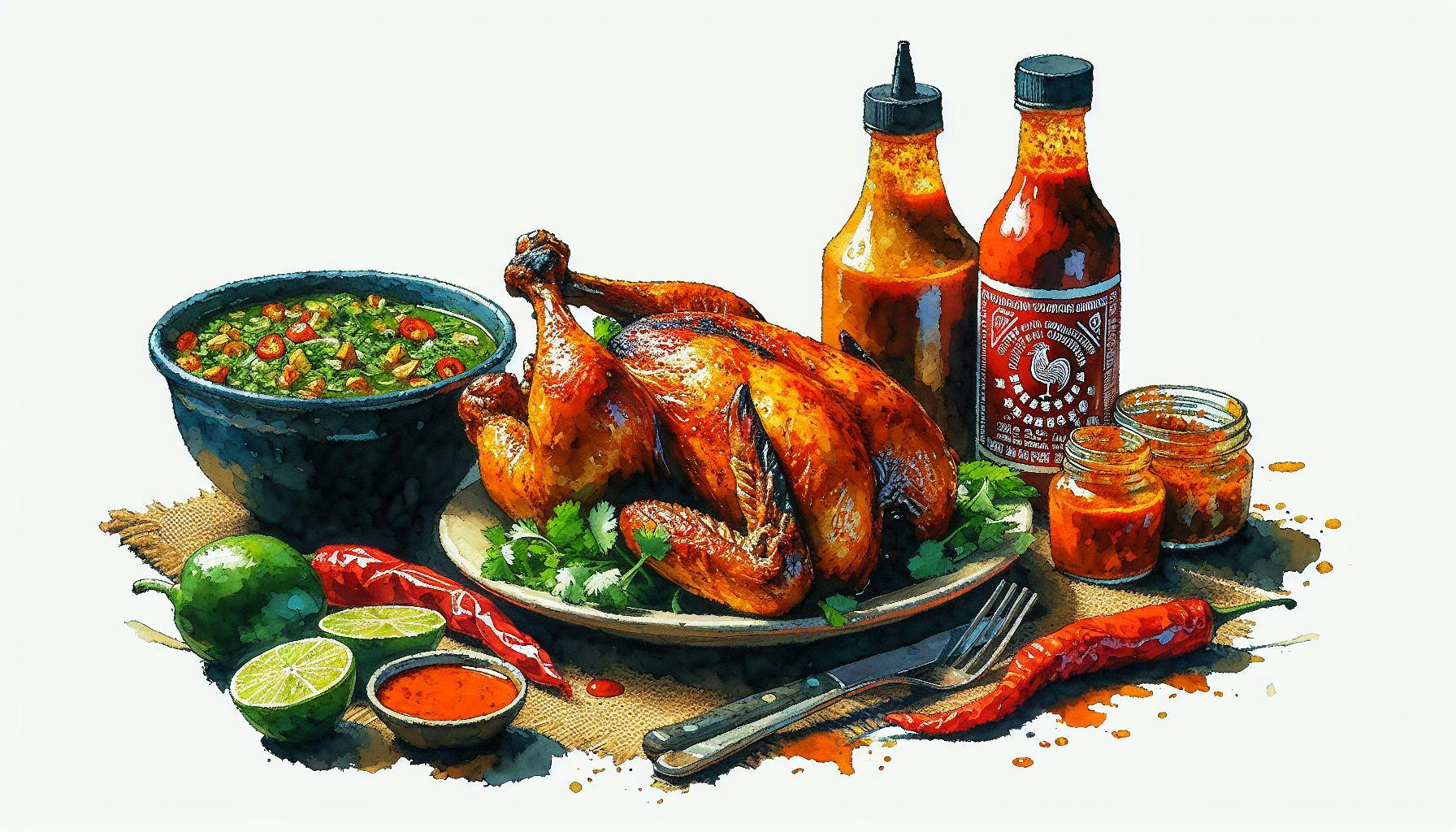 Generated painting of Peruvian Roasted Chicken With Spicy Cilantro Sauce