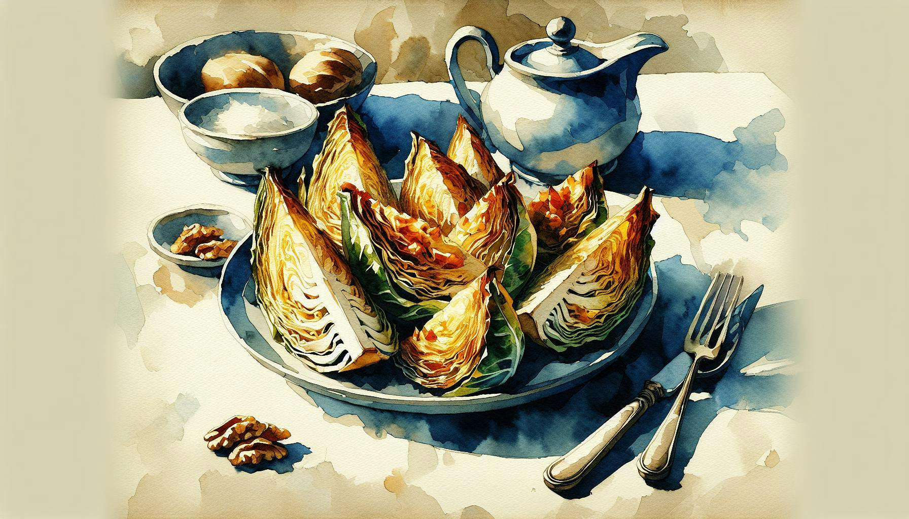 Generated painting of Roasted Cabbage With Parmesan, Walnuts and Anchovies