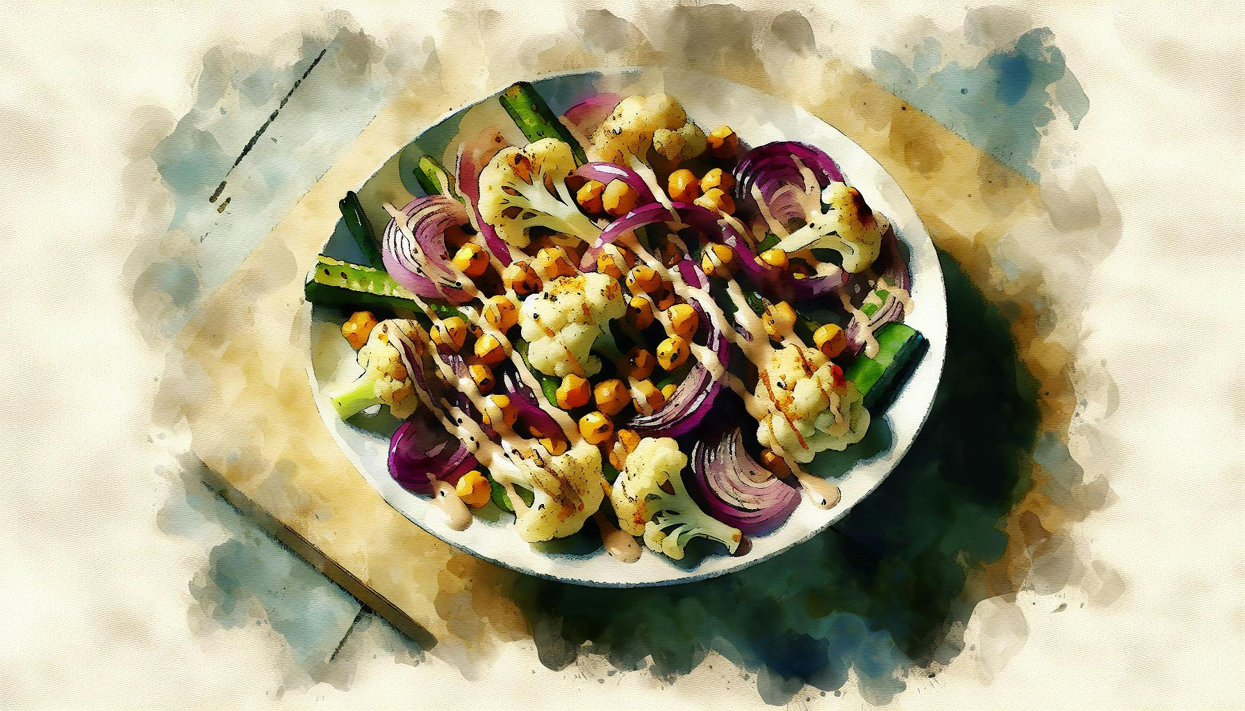 Generated painting of Roasted Cauliflower Salad with Lemon Tahini Dressing