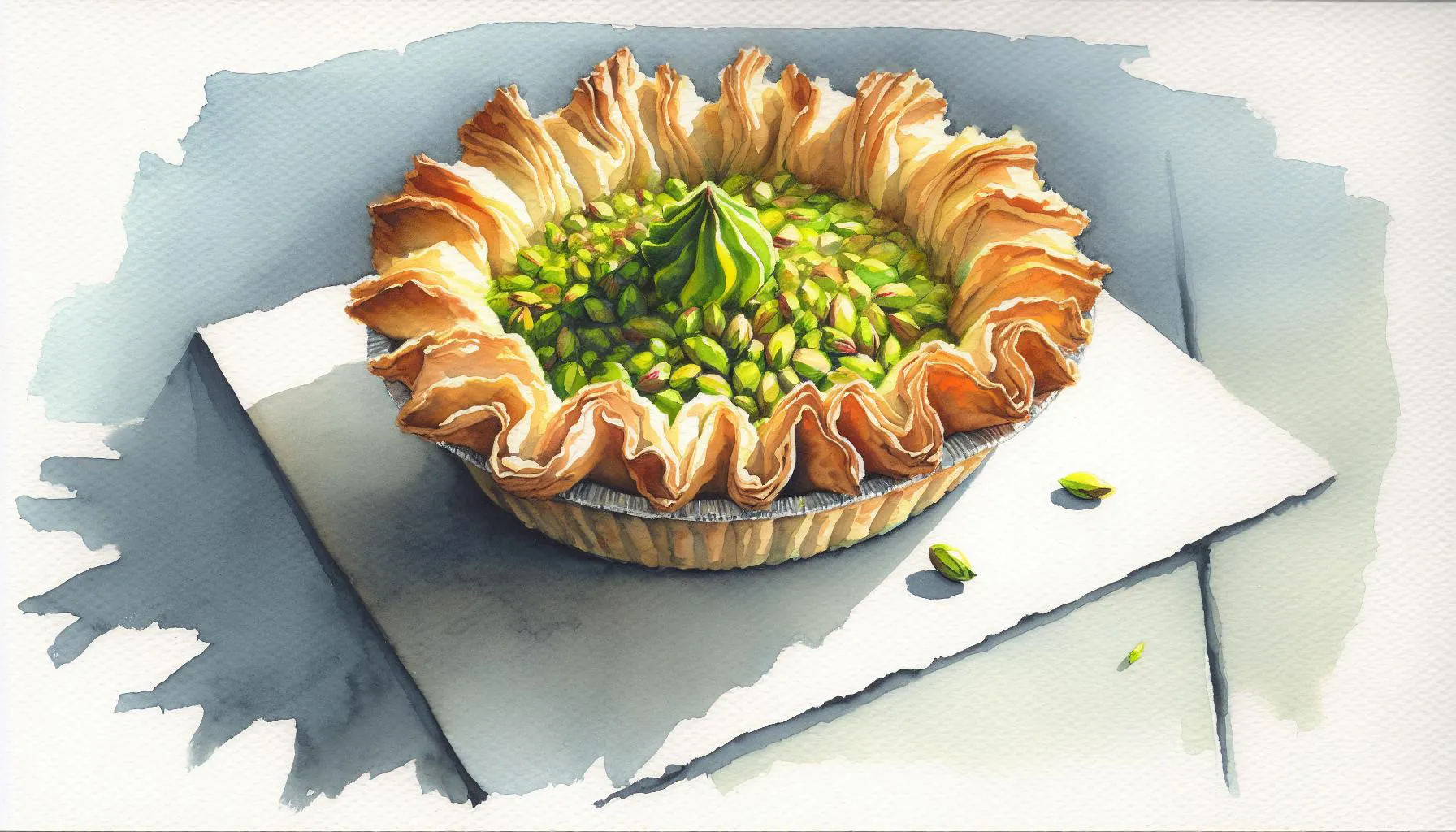 Generated painting of Ruffled Phyllo Pistachio Cream Pie