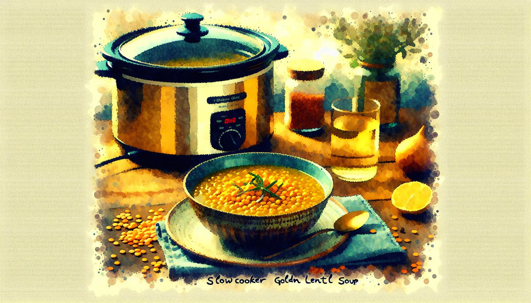 Generated painting of Slow Cooker Golden Lentil Soup (Vegan)