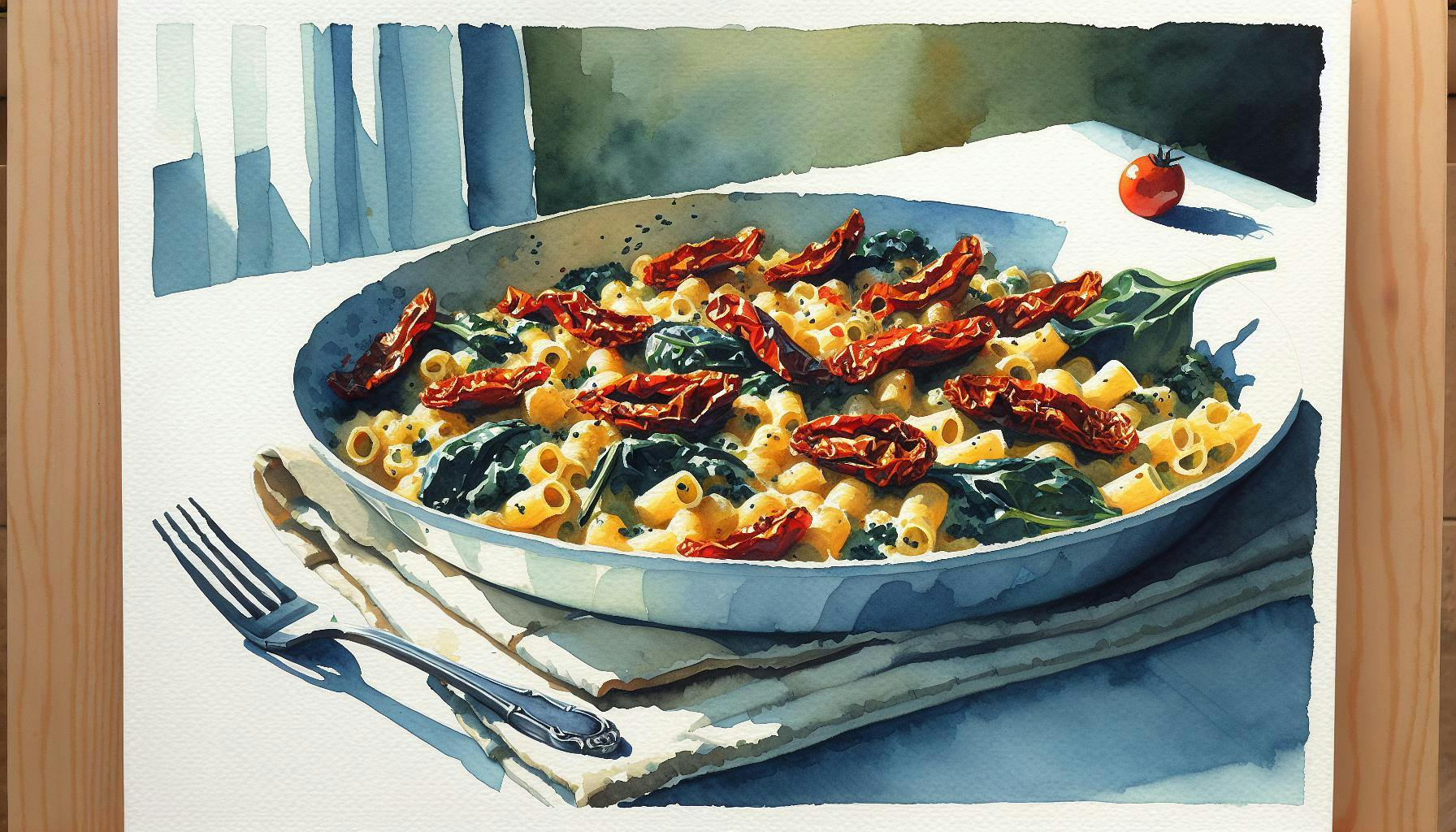 Generated painting of Spinach and Sun-Dried Tomato Mac and Cheese