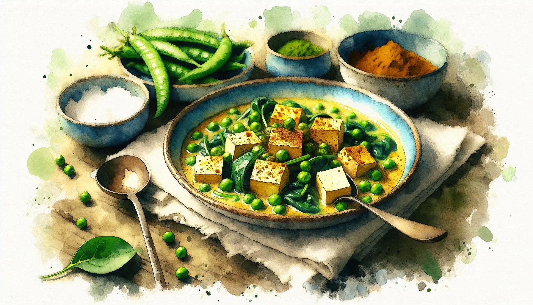 Generated painting of Tofu, Spinach, and Green Pea Curry