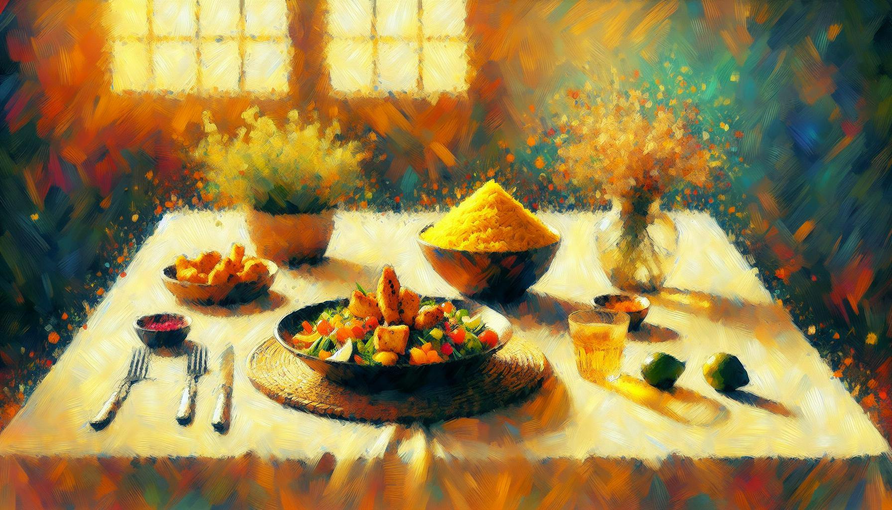 Generated painting of Turmeric Rice and Chicken Salad