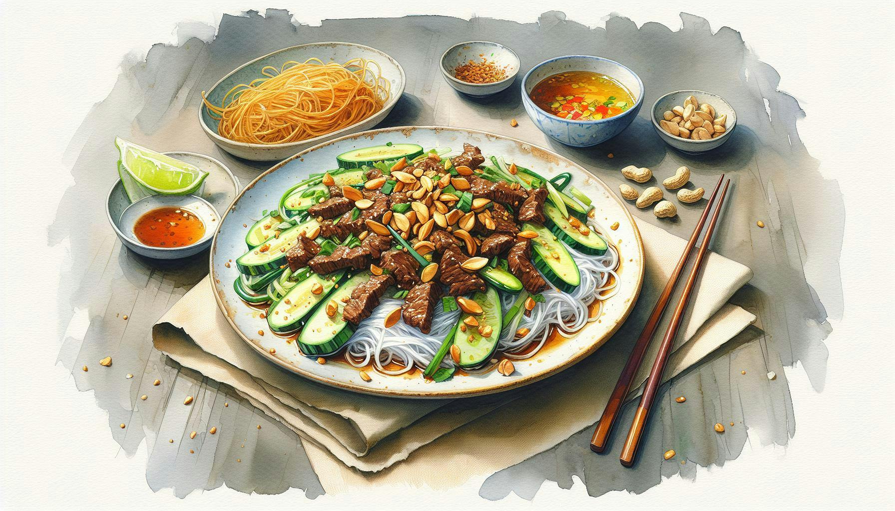 Generated painting of Vietnamese Lemongrass Beef and Noodle Salad